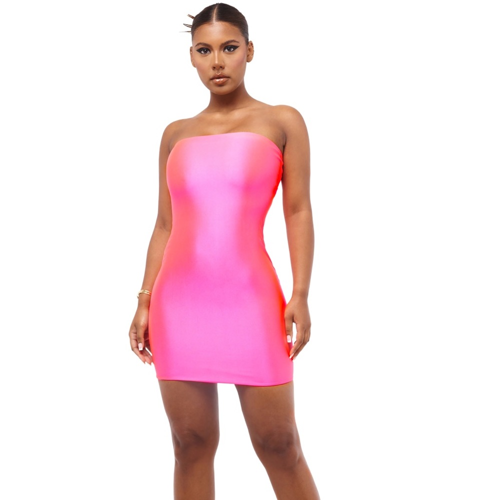Strapless hot pink mini dress